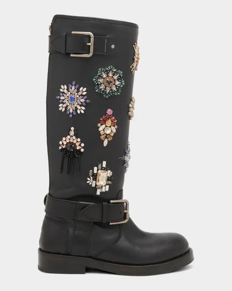 Embellished Leather Knee-High Boots by DOLCE&GABBANA