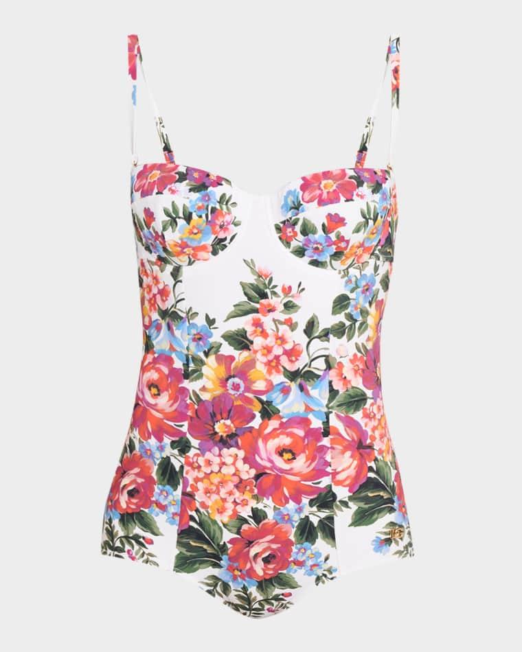 Floral Balconette One-Piece Swimsuit by DOLCE&GABBANA