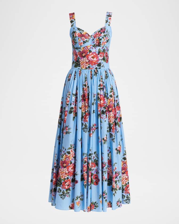 Floral Cotton Poplin Corset Midi Dress by DOLCE&GABBANA