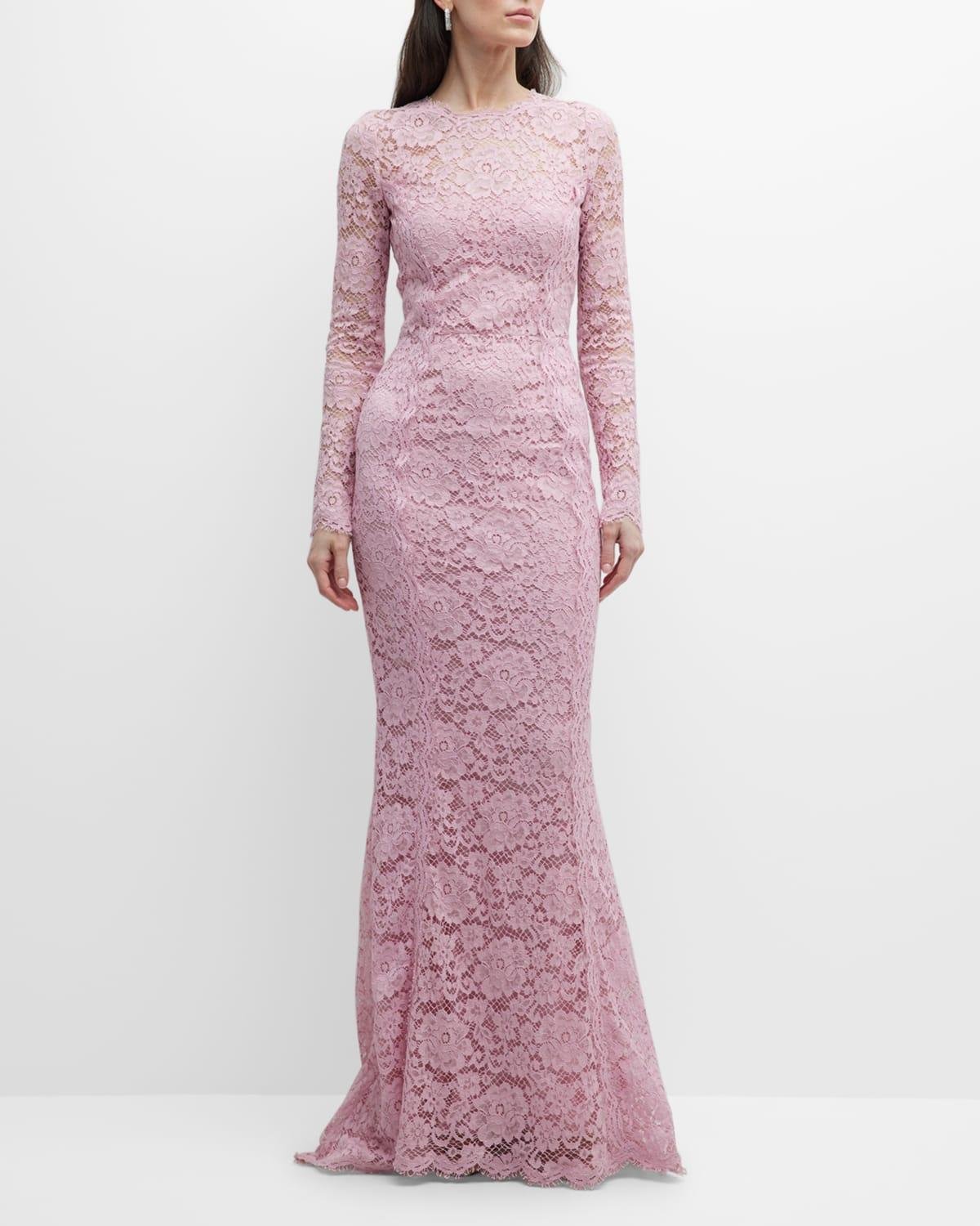 Floral Lace Long-Sleeve Trumpet Gown by DOLCE&GABBANA