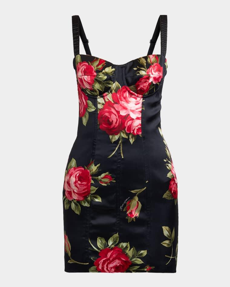 Floral Satin Bustier Mini Dress by DOLCE&GABBANA
