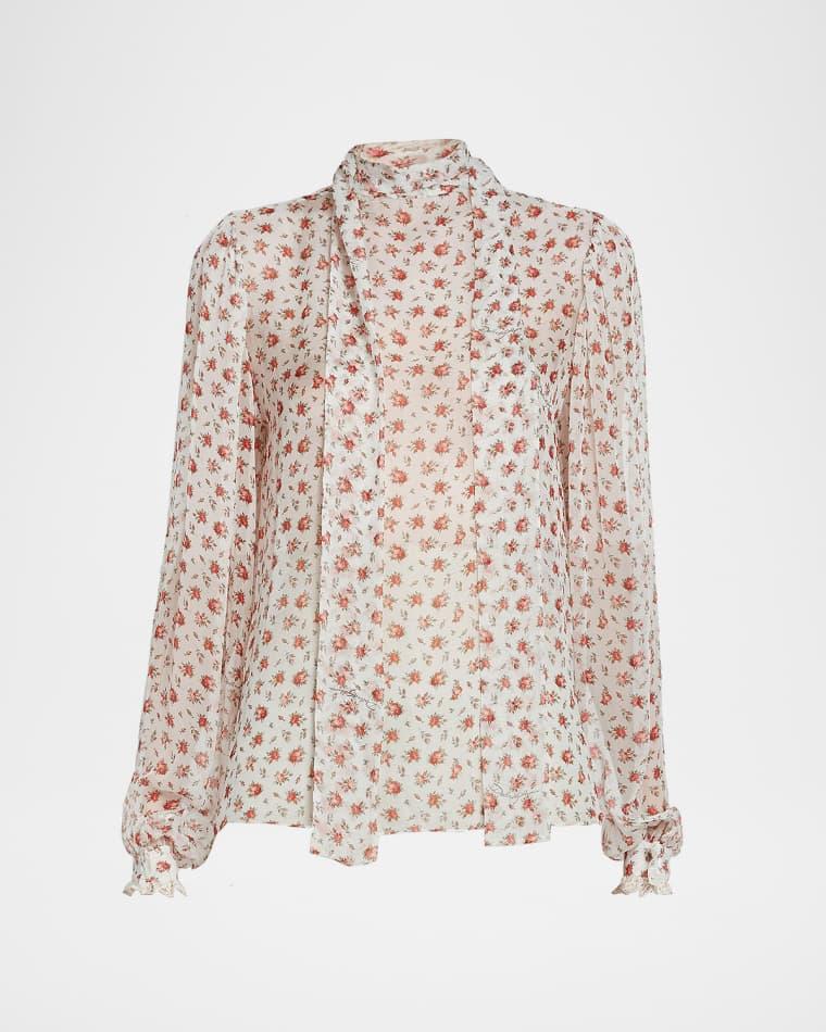 Floral Tie-Neck Chiffon Blouse by DOLCE&GABBANA