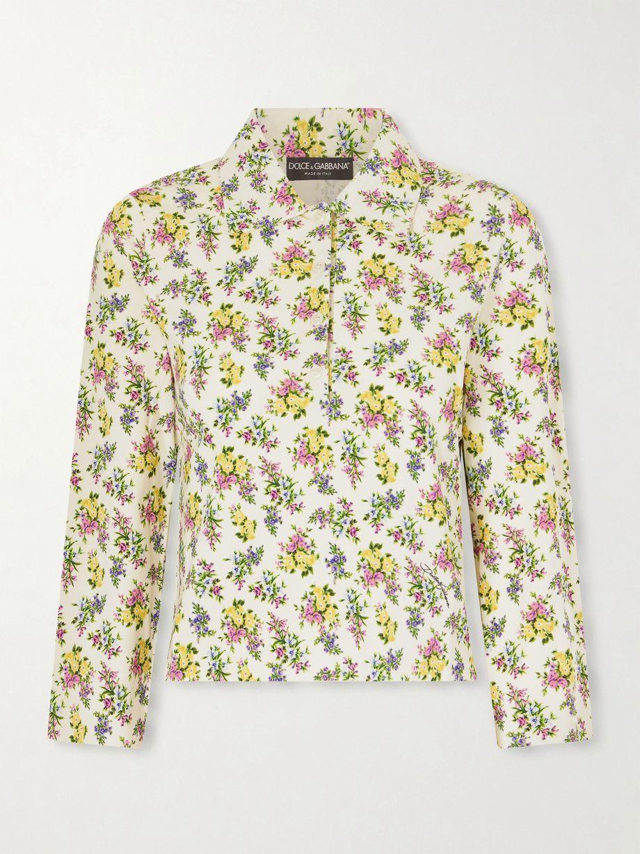 Floral-print ribbed-knit polo shirt by DOLCE&GABBANA