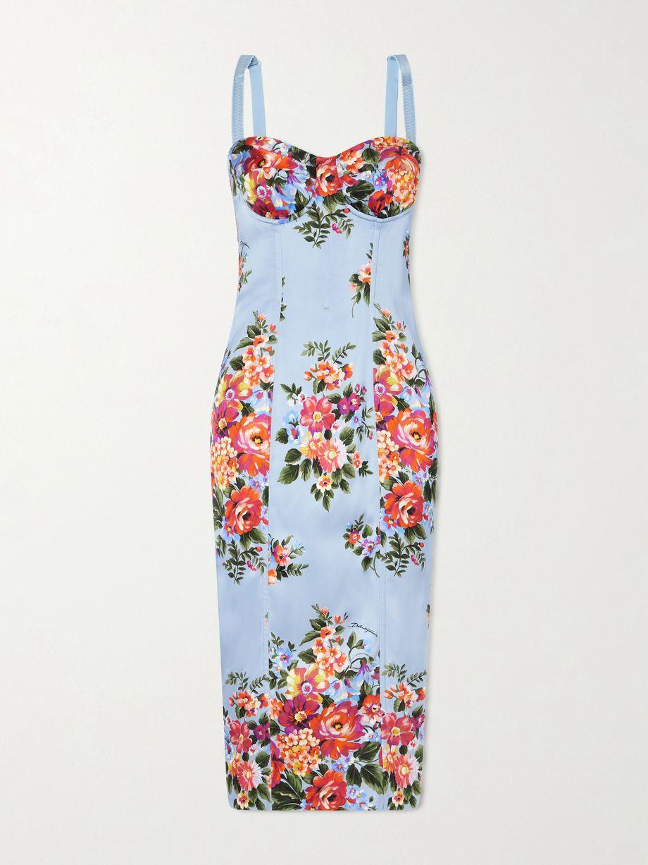 Floral-print satin bustier midi dress by DOLCE&GABBANA