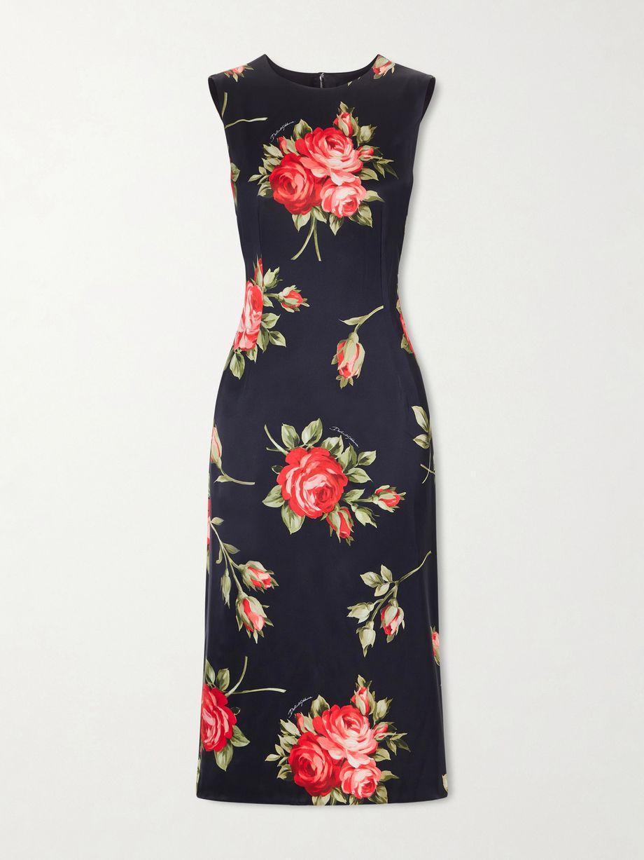 Florlal-print satin midi dress by DOLCE&GABBANA