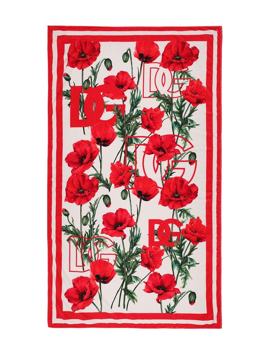 Flowers Print Cotton Terry Towel W/logos by DOLCE&GABBANA