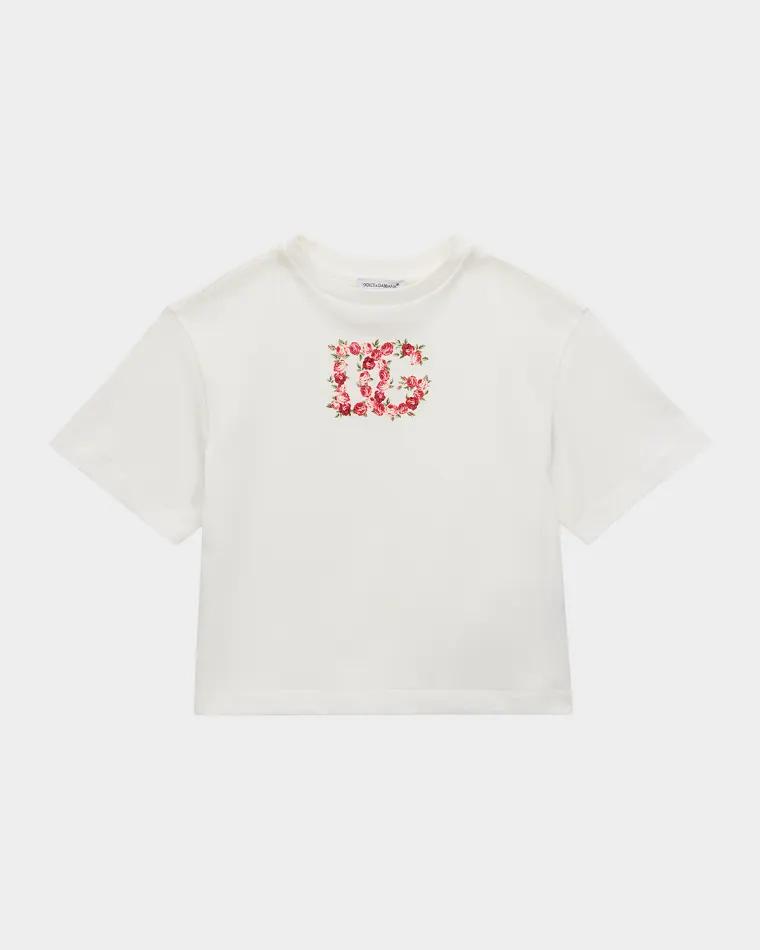 Girl's Floral DG Logo Cotton T-Shirt, Size 2-6 by DOLCE&GABBANA