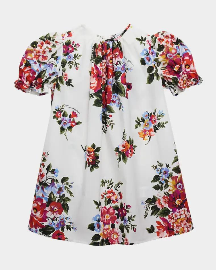 Girl's Floral-Print Cotton Dress, Size 2-6 by DOLCE&GABBANA