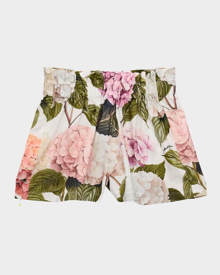 Girl's Hydrangea-Print Poplin Shorts, Size 8-14 by DOLCE&GABBANA