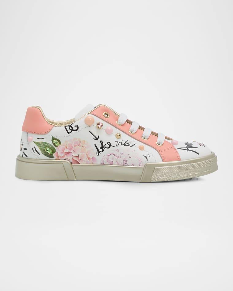 Girl's Portofino Embroidered Calfskin Sneakers, Toddler/Kids by DOLCE&GABBANA