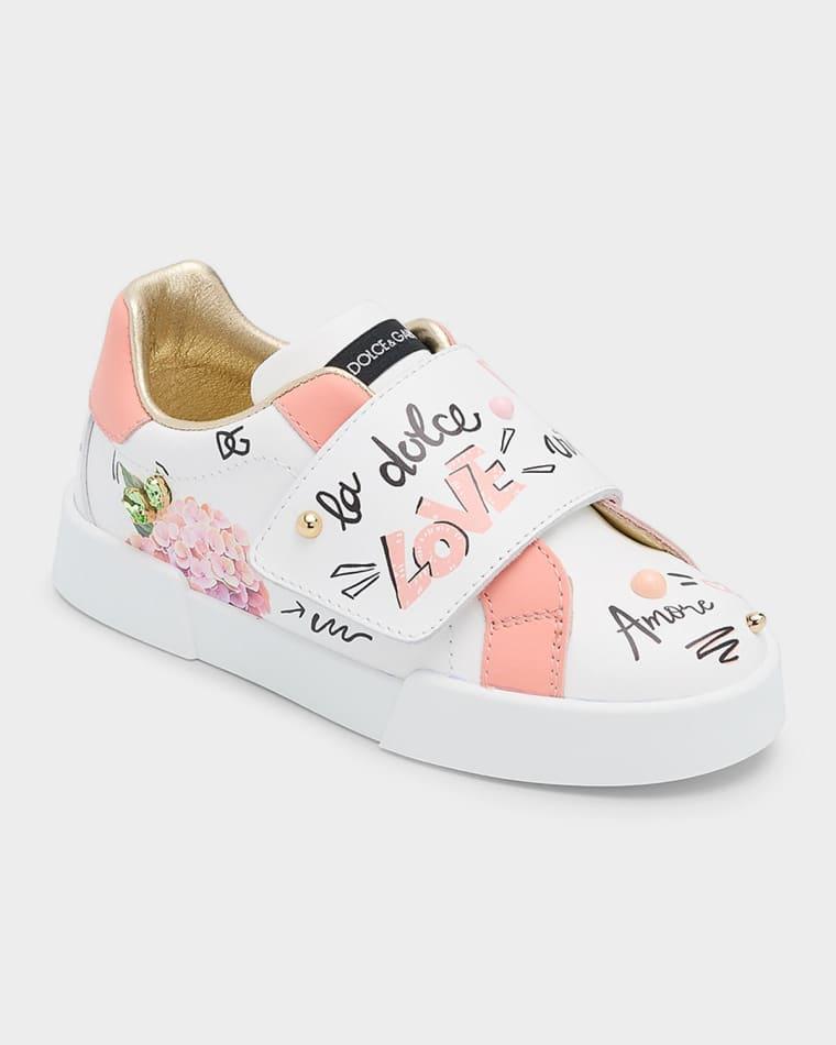 Girl's Printed Calfskin Portofino Low-Top Sneakers, Babies by DOLCE&GABBANA