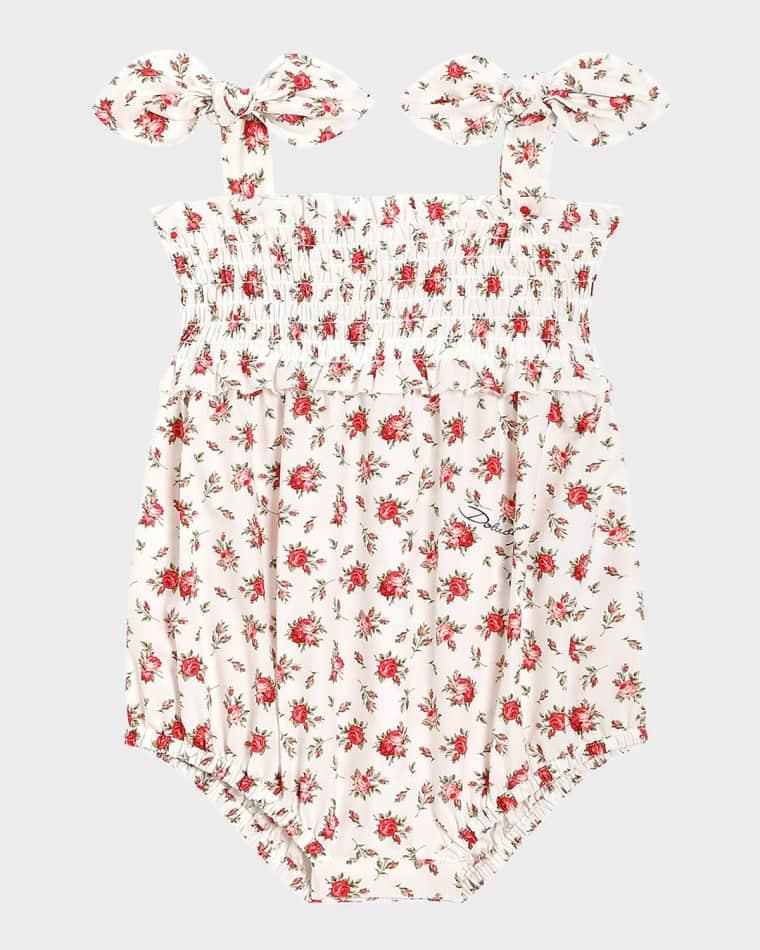 Girl's Rose-Print Cotton Romper, Size 0M-24M by DOLCE&GABBANA