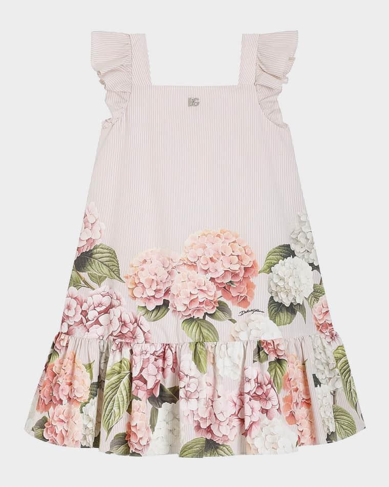 Girl's Ruffled Hydrangea-Print Cotton Dress, Size 4-6 by DOLCE&GABBANA