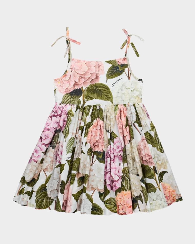 Girl's Sleeveless Hydrangea-Print Poplin Dress, Size 4-6 by DOLCE&GABBANA