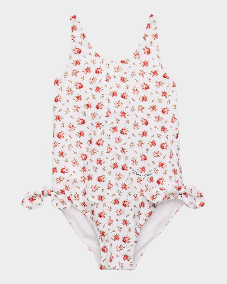 Girl's Small Rose-Print One-Piece Swimsuit, Size 8-14 by DOLCE&GABBANA