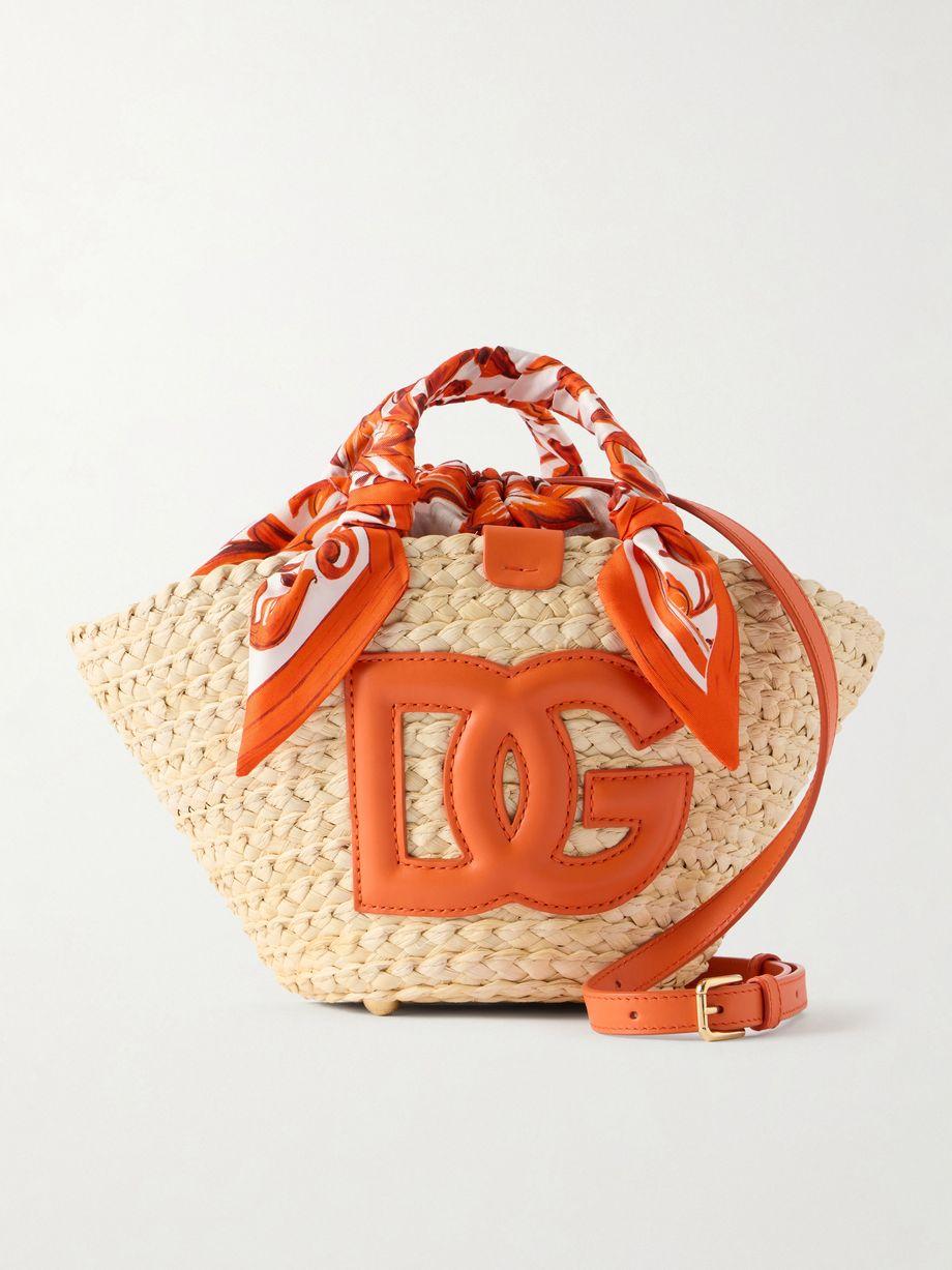Kendra logo-appliquéd leather-trimmed raffia bucket bag by DOLCE&GABBANA