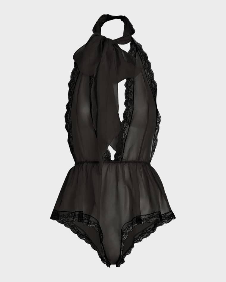 Lace-Trim Plunging Halter Bodysuit by DOLCE&GABBANA