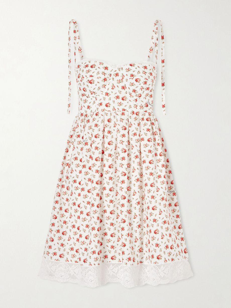 Lace-trimmed floral-print cotton-blend poplin bustier mini dress by DOLCE&GABBANA