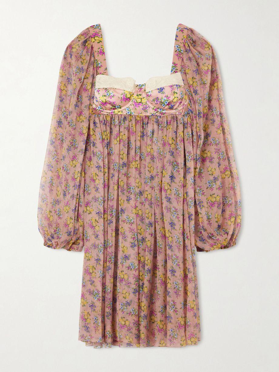 Lace-trimmed floral-print silk-blend satin and chiffon mini dress by DOLCE&GABBANA