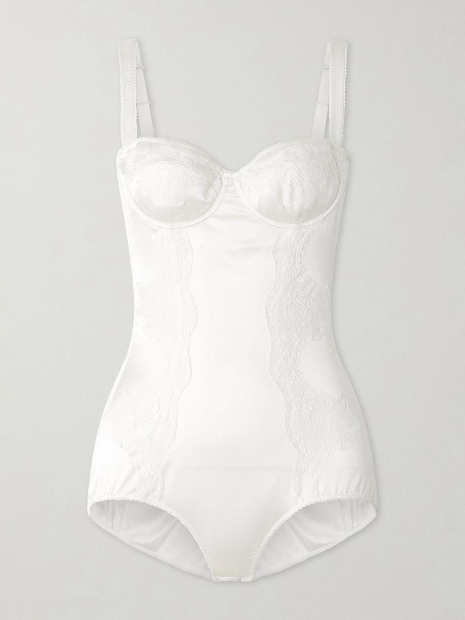 Lace-trimmed silk-blend satin bodysuit by DOLCE&GABBANA