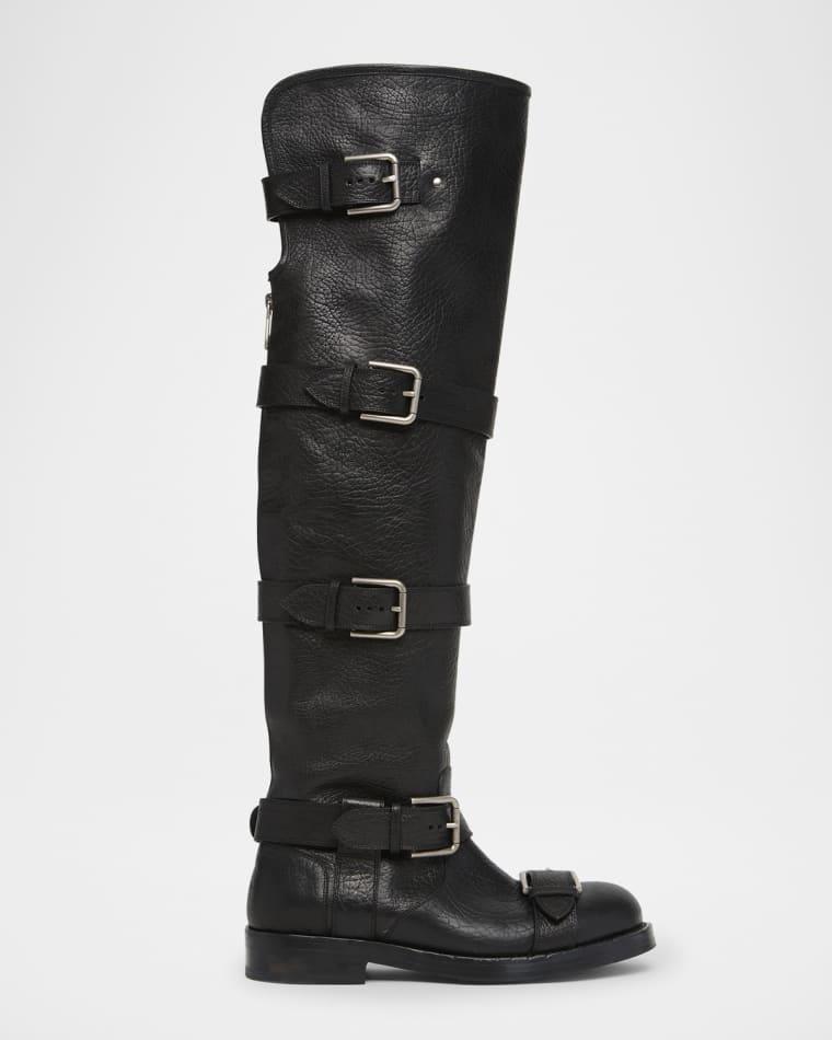 Leather Buckle Over-The-Knee Boots by DOLCE&GABBANA