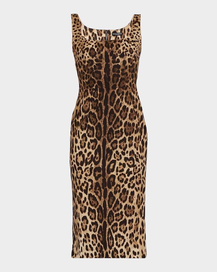 Leopard-Print Silk Sleeveless Midi Dress by DOLCE&GABBANA