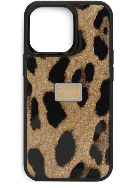 Leopard-print polished calfskin iPhone 14 Pro cover by DOLCE&GABBANA