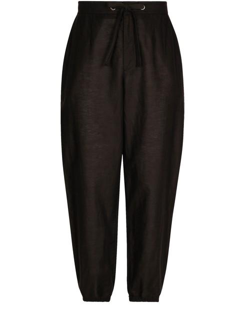 Linen and Cotton Jogging Pants with Logo Label by DOLCE&GABBANA