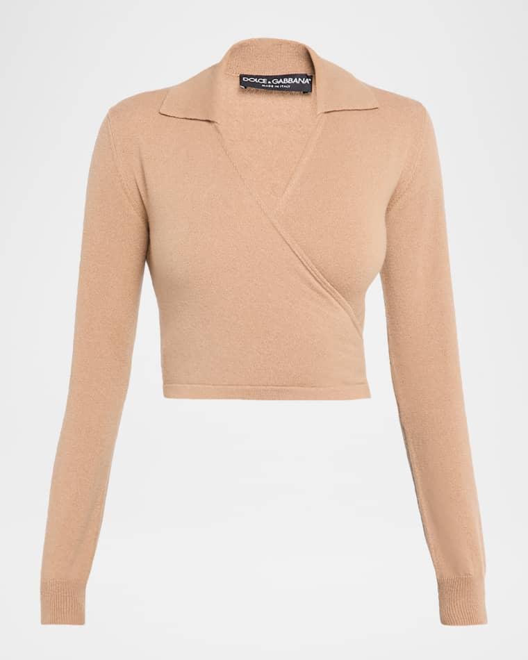 Long-Sleeve Crop Wrap Polo Sweater by DOLCE&GABBANA