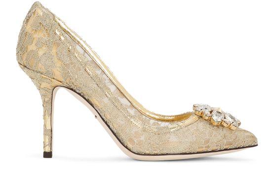 Lurex lace rainbow pumps with brooch detailing by DOLCE&GABBANA
