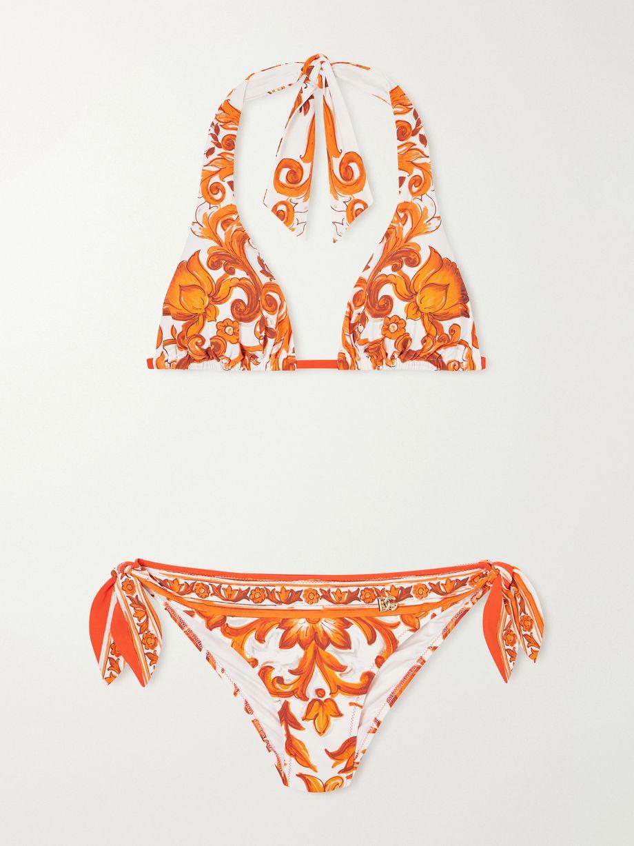 Maiolica knotted printed halterneck bikini by DOLCE&GABBANA
