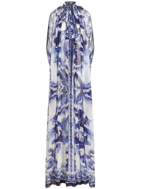 Maiolica-print silk cape by DOLCE&GABBANA