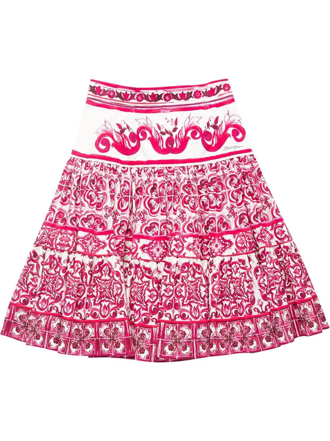 Majolica Print Cotton Poplin Midi Skirt by DOLCE&GABBANA