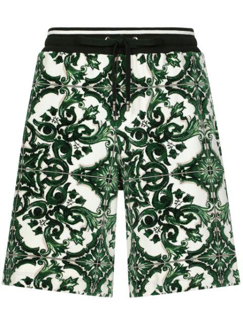 Majolica-jacquard drawstring track shorts by DOLCE&GABBANA