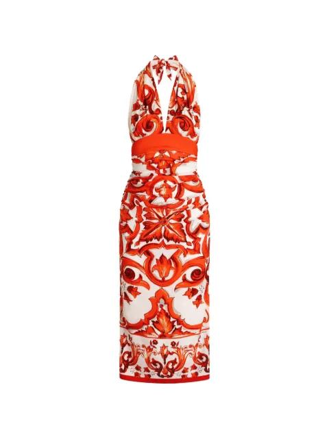 Majolica-print Charmeuse long dress by DOLCE&GABBANA
