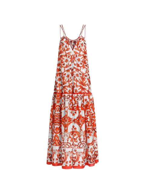 Majolica-print Habotai long dress by DOLCE&GABBANA