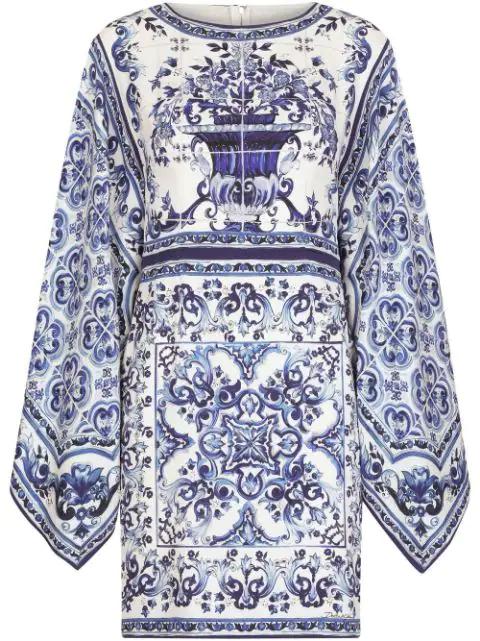 Majolica-print batwing-sleeve minidress by DOLCE&GABBANA