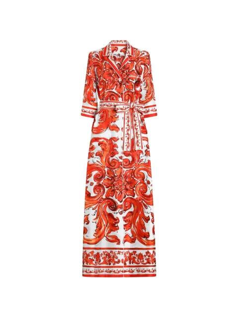 Majolica-print belted coat by DOLCE&GABBANA