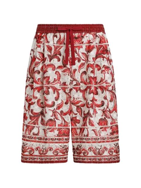 Majolica-print broderie anglaise lace Vanity bermuda shorts by DOLCE&GABBANA