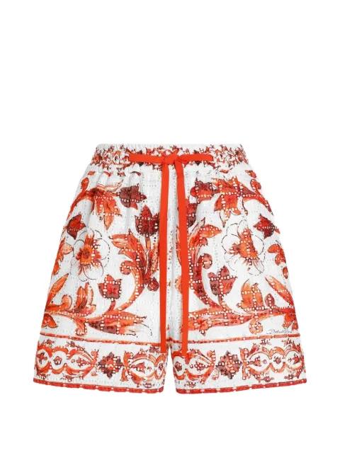 Majolica-print broderie anglaise lace shorts by DOLCE&GABBANA