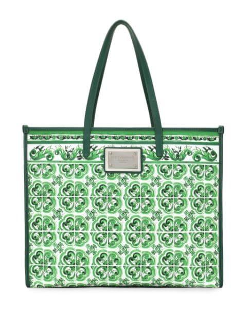 Majolica-print canvas tote bag by DOLCE&GABBANA