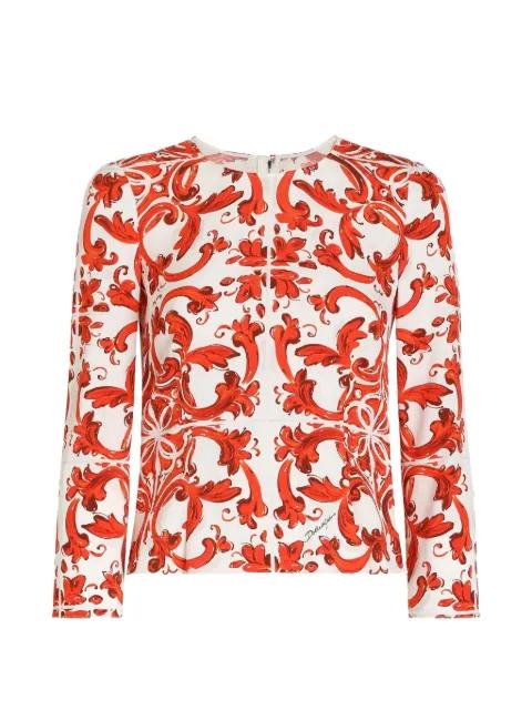 Majolica-print charmeuse fitted top by DOLCE&GABBANA