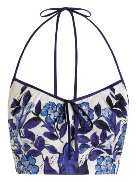 Majolica-print cotton satin top by DOLCE&GABBANA