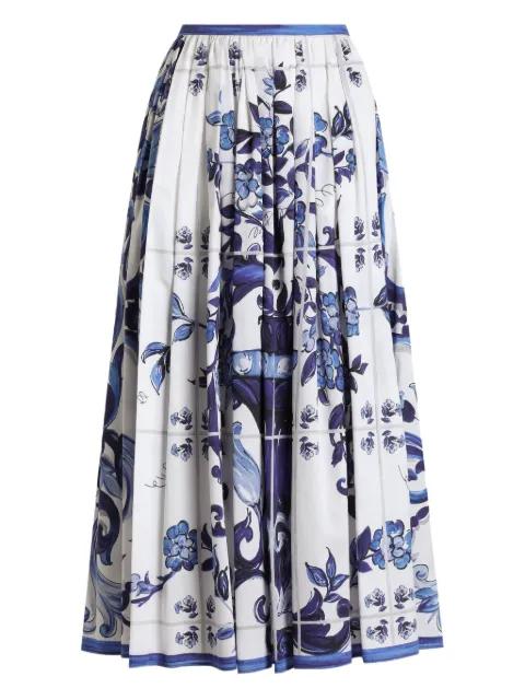 Majolica-print long cotton satin skirt by DOLCE&GABBANA