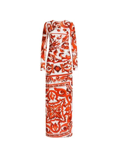 Majolica-print organzine long dress by DOLCE&GABBANA