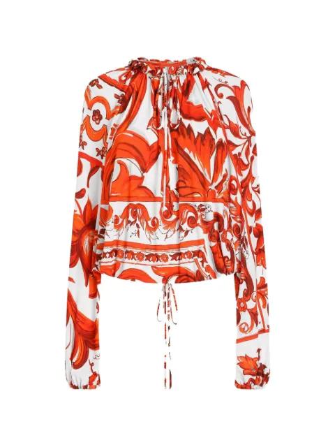 Majolica-print organzine top by DOLCE&GABBANA