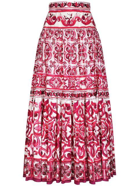 Majolica-print pleated maxi skirt by DOLCE&GABBANA