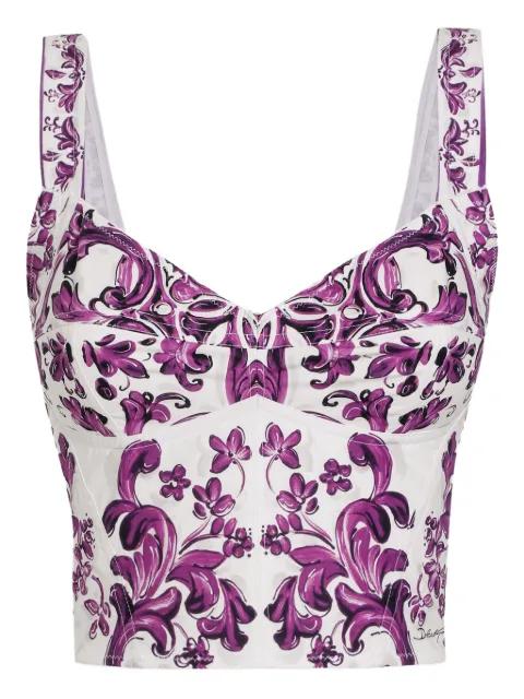 Majolica-print poplin bustier top by DOLCE&GABBANA