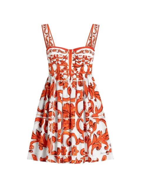 Majolica-print poplin short dress by DOLCE&GABBANA