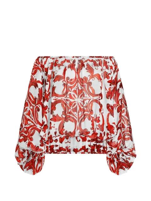 Majolica-print poplin top by DOLCE&GABBANA
